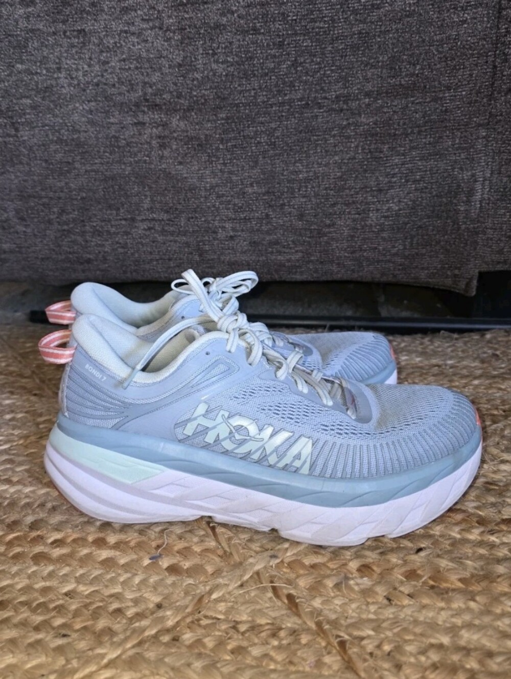 Hoka One W Bondi 7 Light Blue Womens Size 8 Athletic Cushioned Running Shoes - Picture 2 of 16